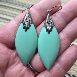 Deco Revival Sterling Silver Faux Turquoise Statement Acrylic Unique Earrings
